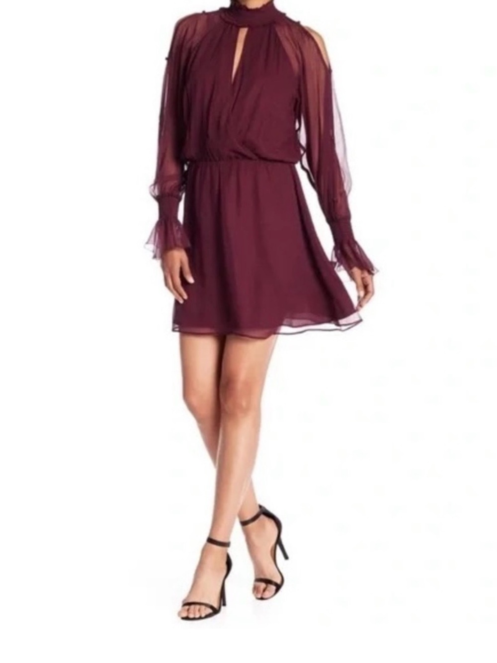 NWT Parker New York Silk Smocked Mock Neck Mini Dress Maroon Wine Size XS
